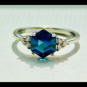 Hexagon London Blue Topaz Sterling Silver Engagement Ring Size 5 6 7 9